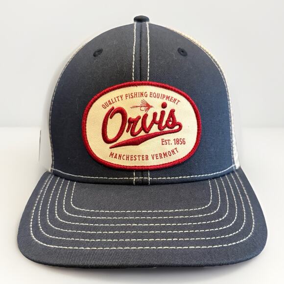 Orvis Manchester Vermont Mens Blue Adjustable SnapBack Trucker Hat Baseball Cap - Picture 1 of 9